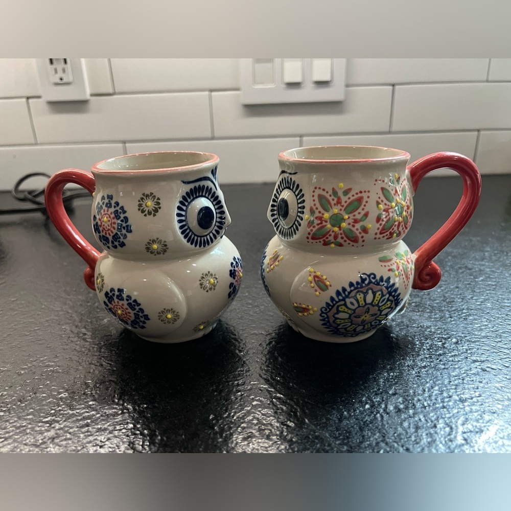 2x Yokohama Studio Owl Mug Hand Painted Texture Ceramic Pottery Coffee Tea Cup!! - Picture 2 of 5